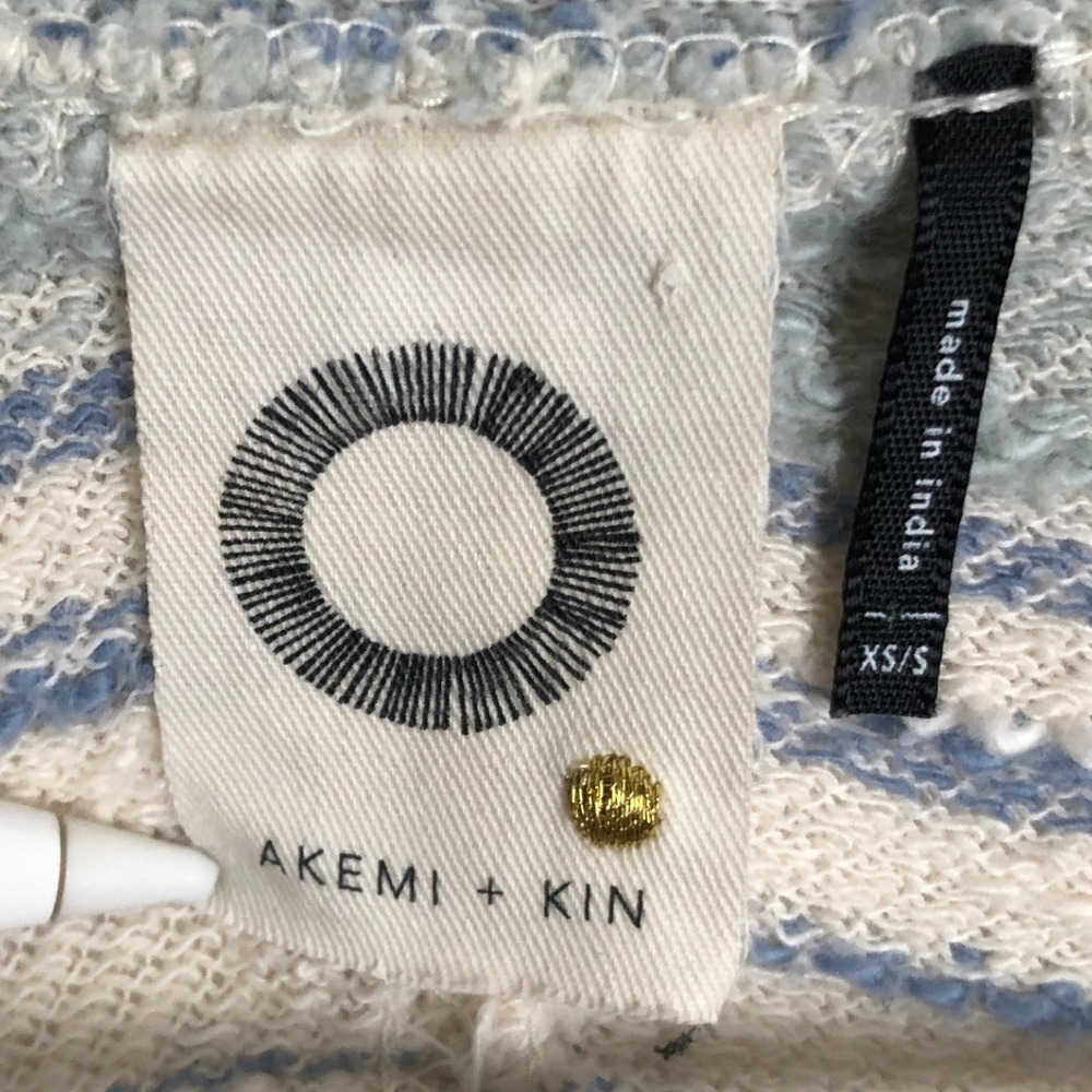 Akemi + Kin Anthropologie Striped Open Front Cardigan Sz XS Blue Cream Oversized - Picture 3 of 12